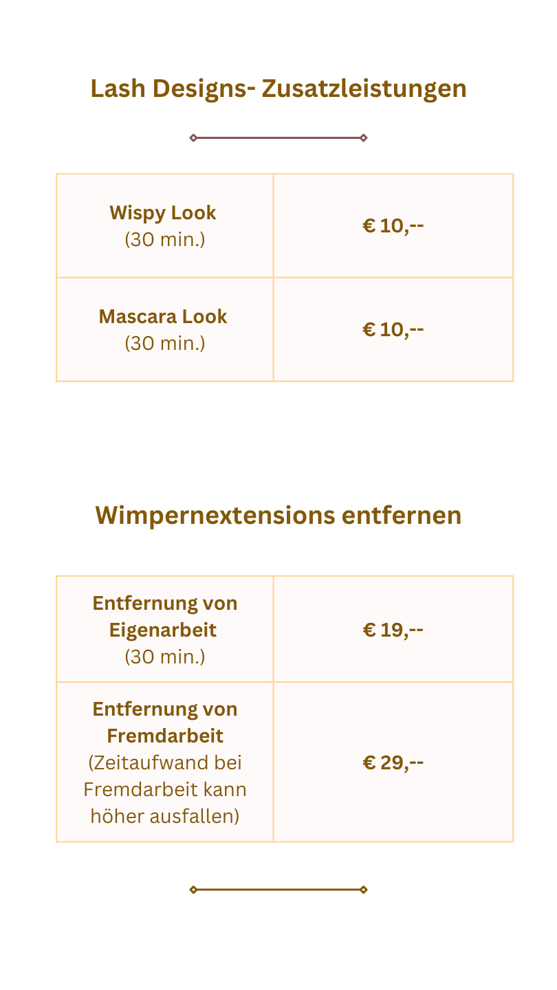 Liste mit noch mehr Preisen für Wimpernverlängerungen